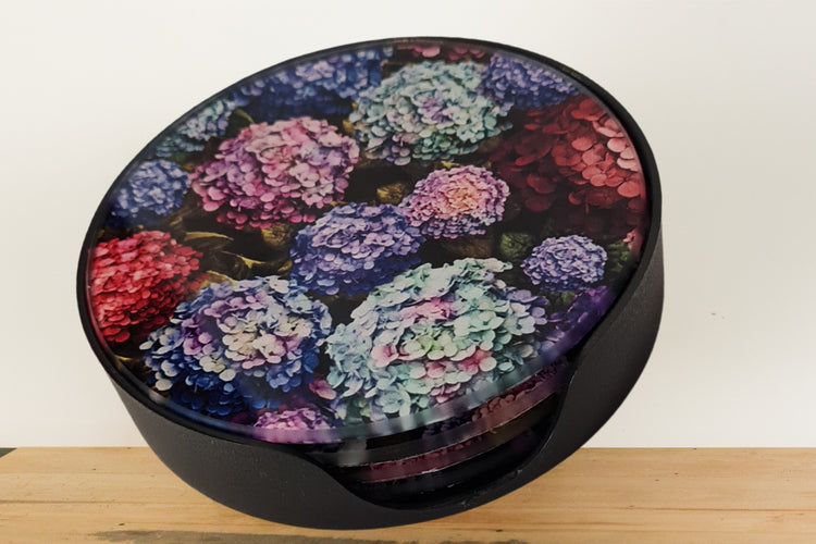 Hydrangea Glass Coaster Set