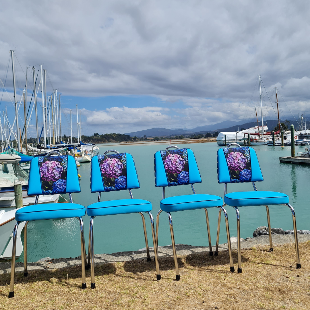 Hydrangea Chrome Chairs "Set of 4" Turquoise