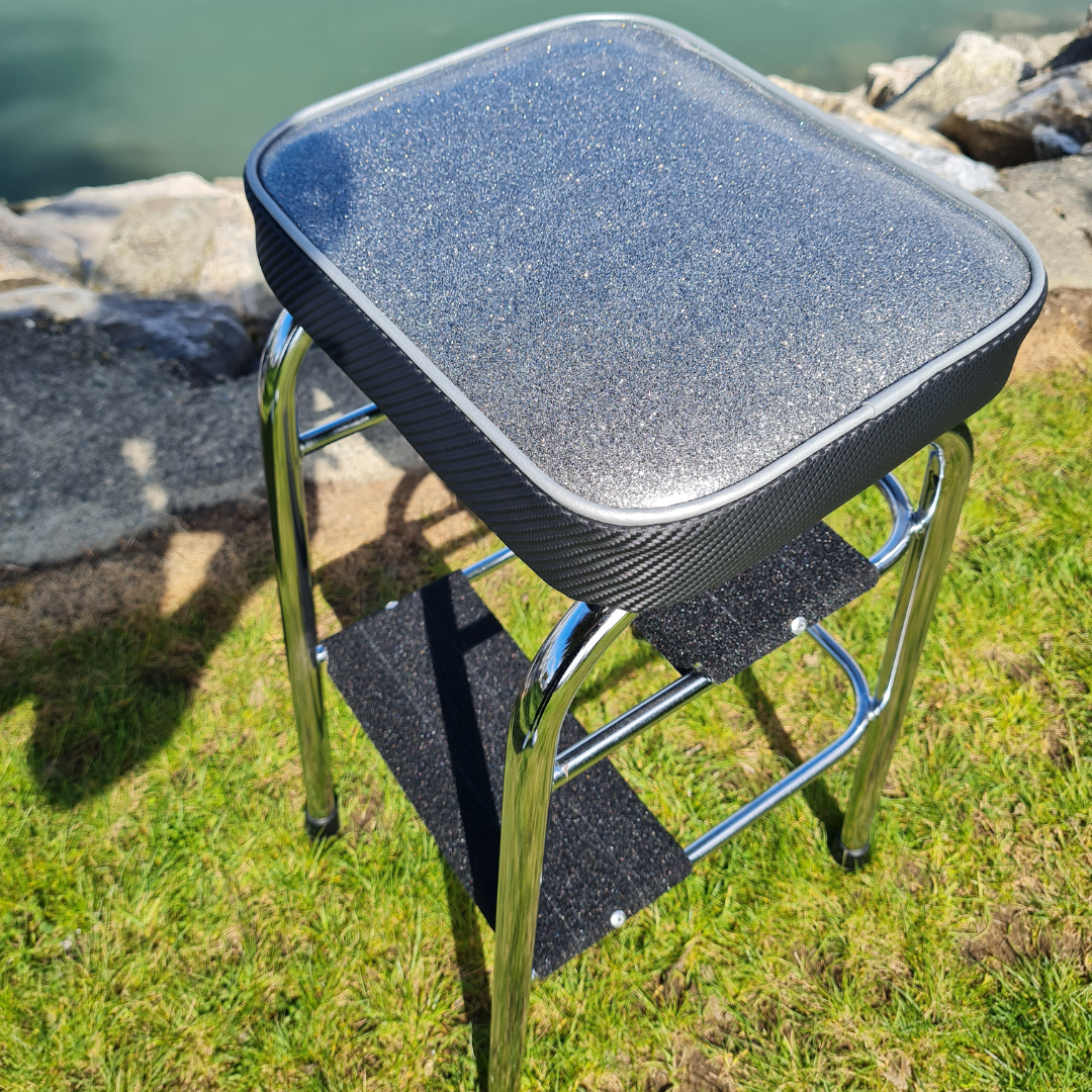 Retro Chrome Step Stool - Seat Silver Glitter