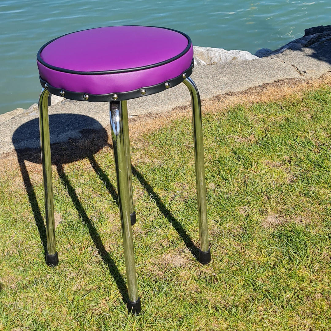 Retro Chrome Stool - Seat Purple