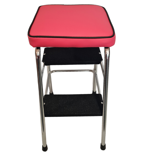 Retro Chrome Step Stool - Seat- Hot Pink