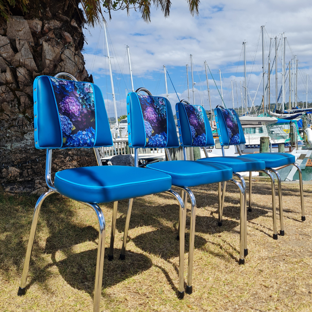 Hydrangea Chrome Chairs "Set of 4" Teal