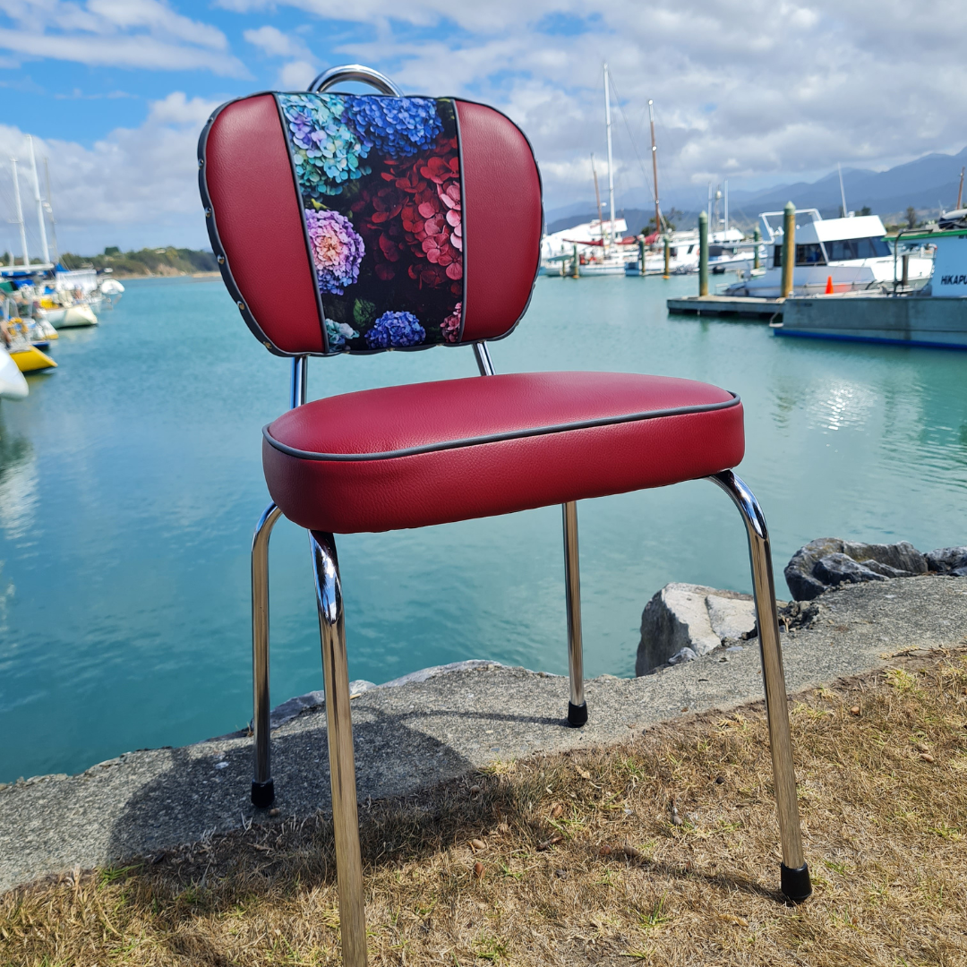 Hydrangea Chrome Chairs "Set of 4" Burgundy