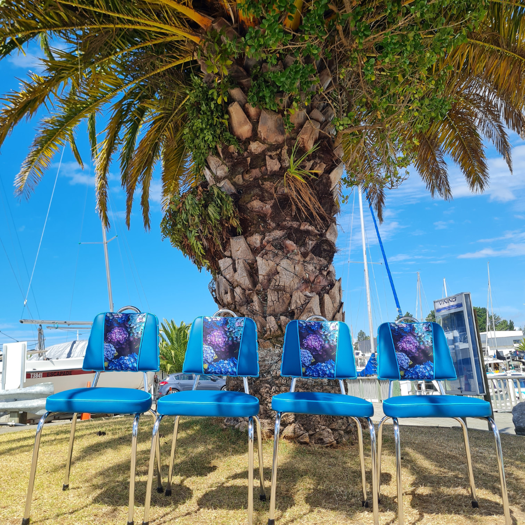 Hydrangea Chrome Chairs "Set of 4" Teal