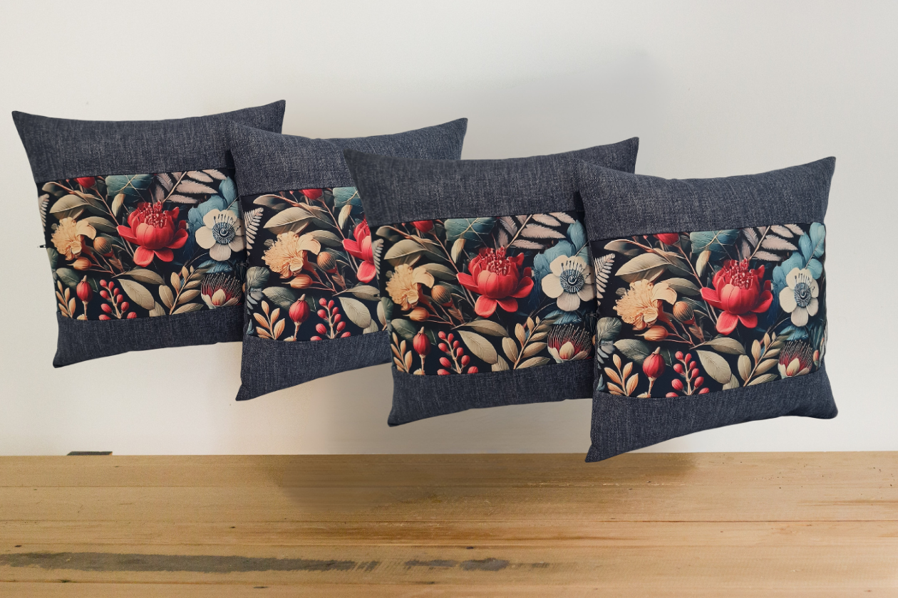 Kanuka Cushion Covers - Navy Border - Pair