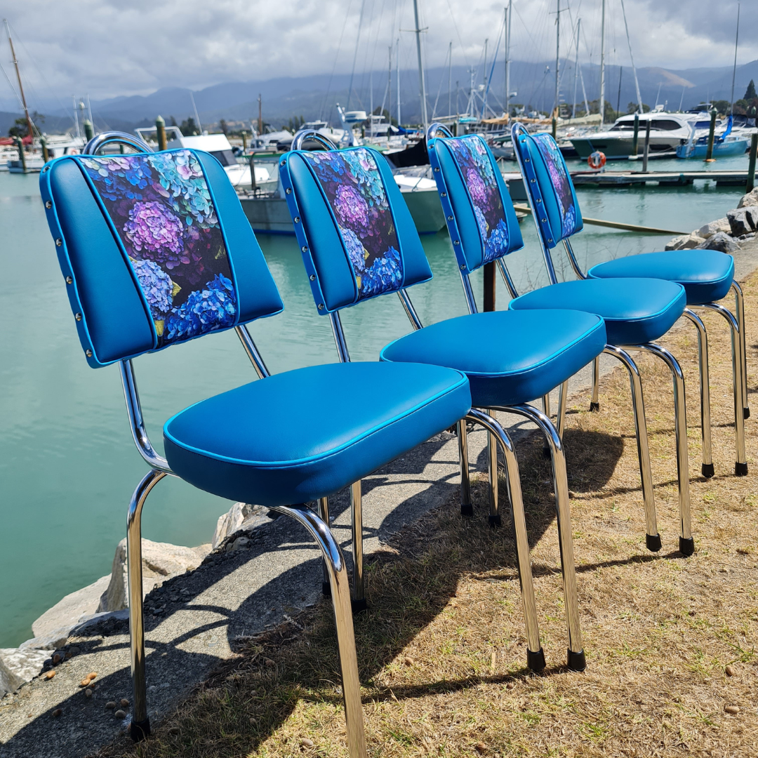 Hydrangea Chrome Chairs "Set of 4" Teal