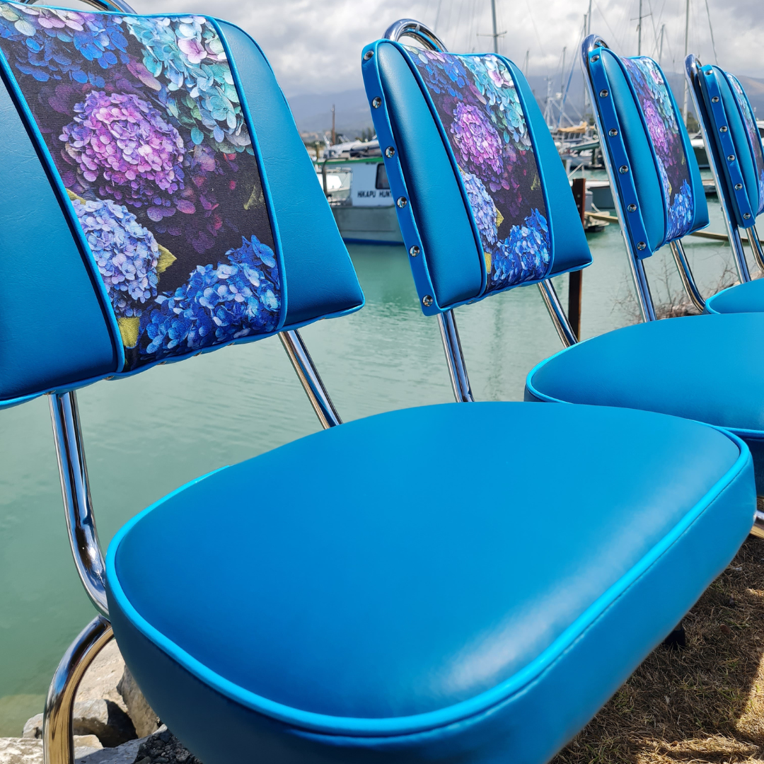 Hydrangea Chrome Chairs "Set of 4" Teal