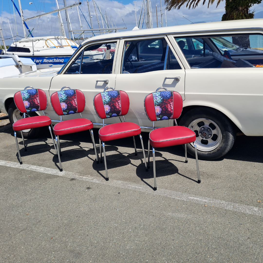 Hydrangea Chrome Chairs "Set of 4" Burgundy