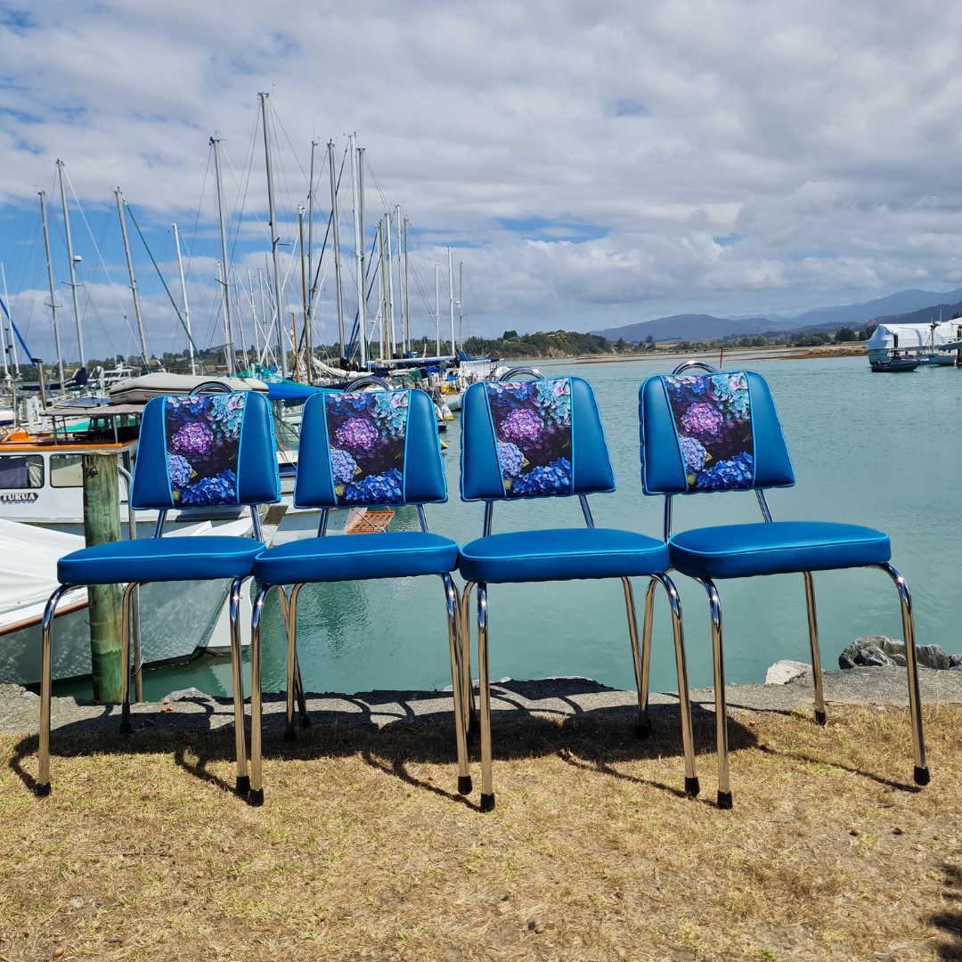 Hydrangea Chrome Chairs "Set of 4" Teal