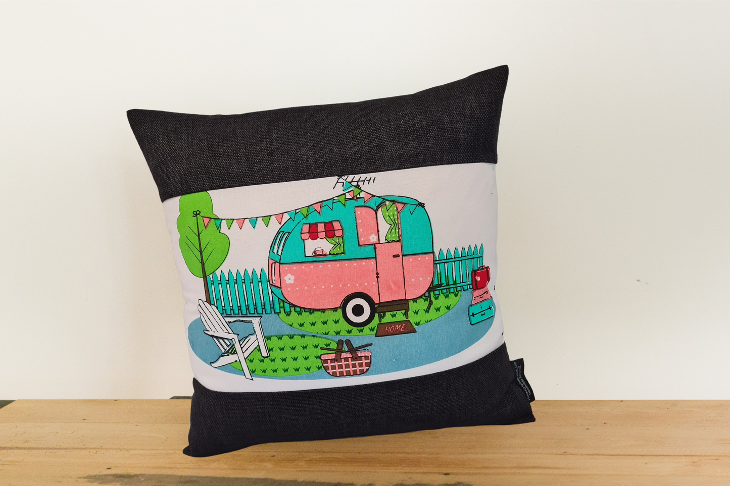 Red Caravan Cushion Cover - Ebony Border