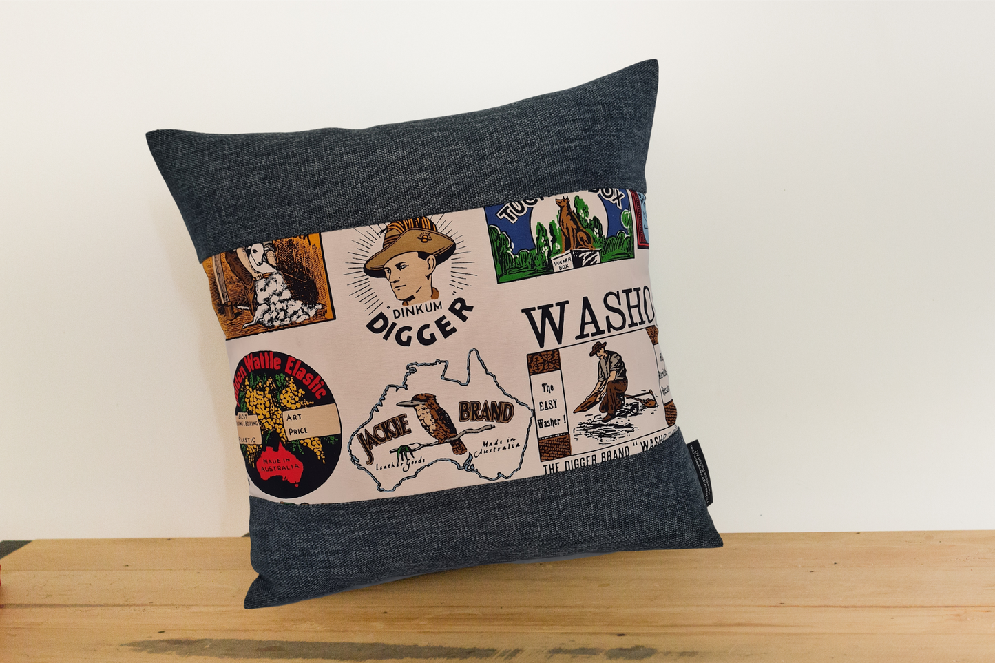 Australian Icon - Cushion Cover - Navy Border