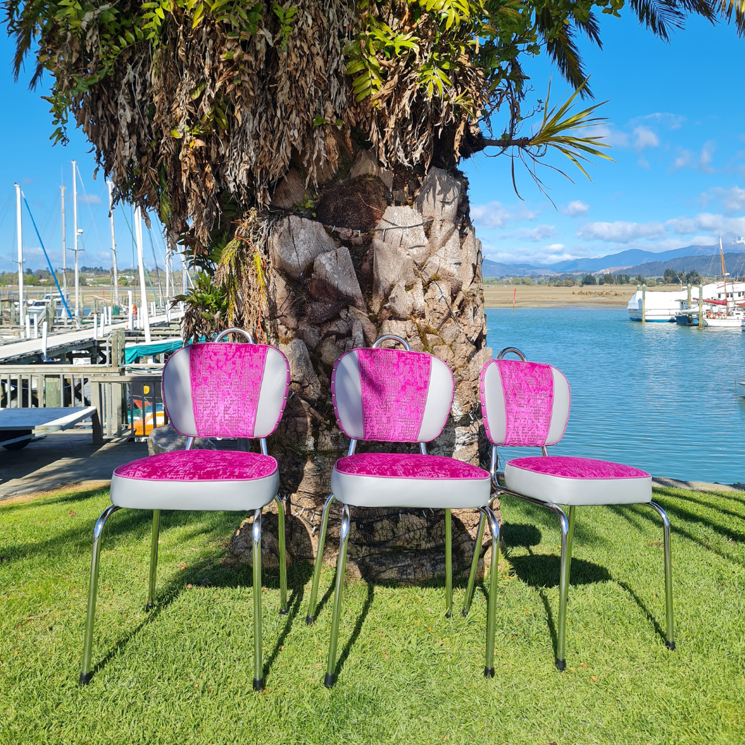 Magenta Fabric / Grey Chrome Chairs "Set of 3"