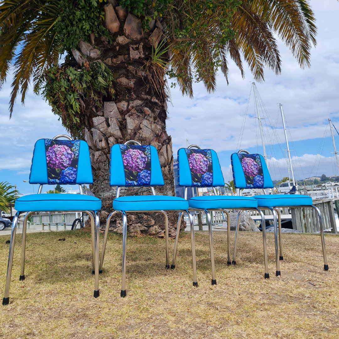 Hydrangea Chrome Chairs "Set of 4" Turquoise