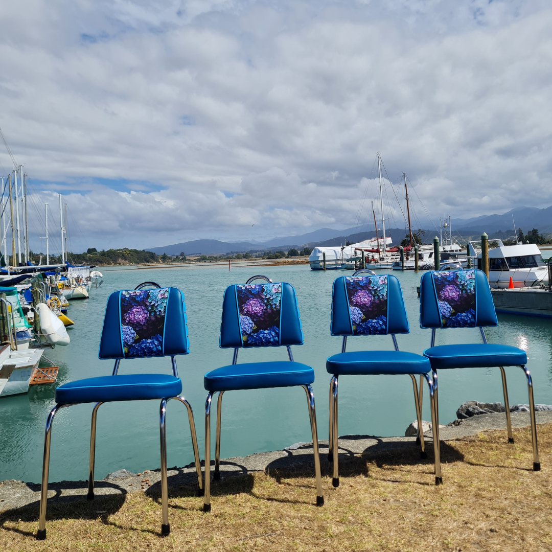 Hydrangea Chrome Chairs "Set of 4" Teal