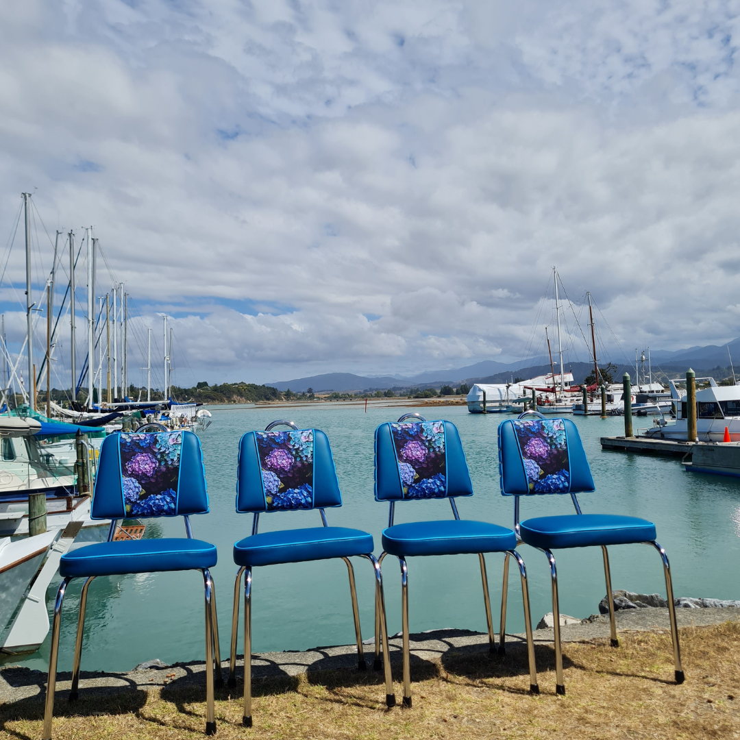 Hydrangea Chrome Chairs "Set of 4" Teal