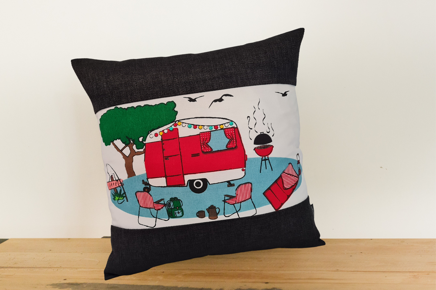 Mixed Caravan Cushion Covers - Ebony Border - Set of 3