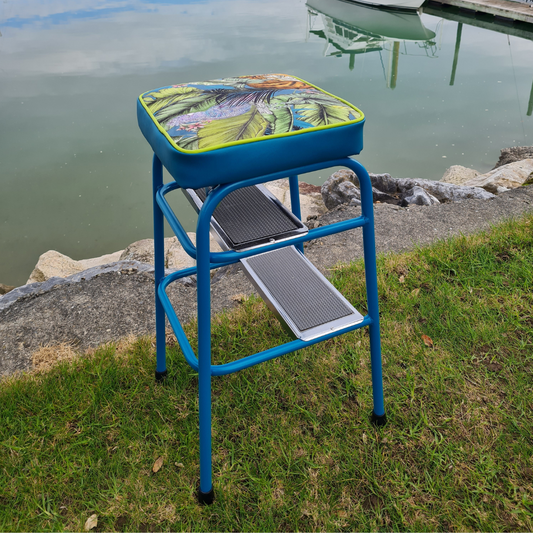 Retro painted Step Stool - Seat - Tiger & Parrot