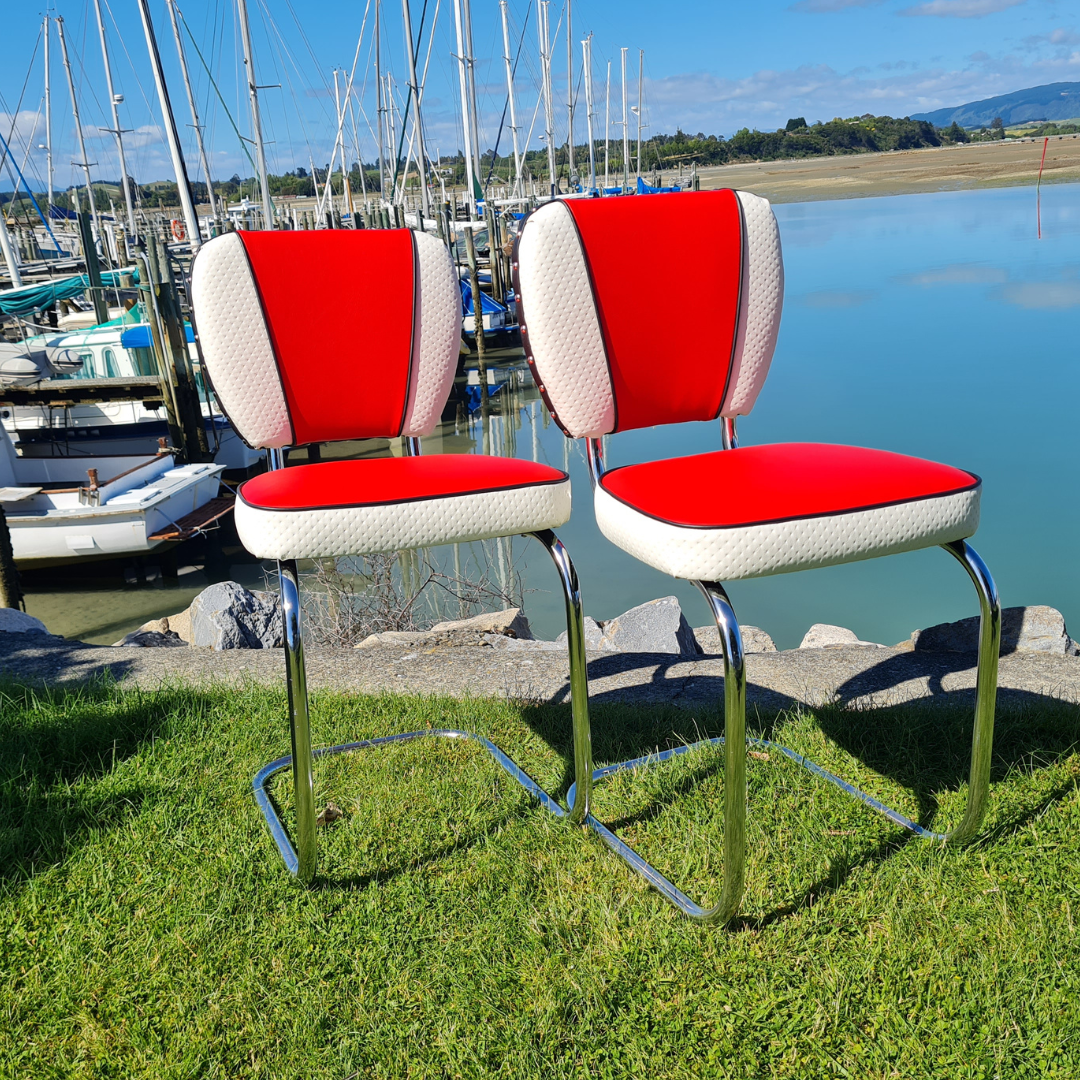 Pair of Chrome Chairs, Red, White and Black