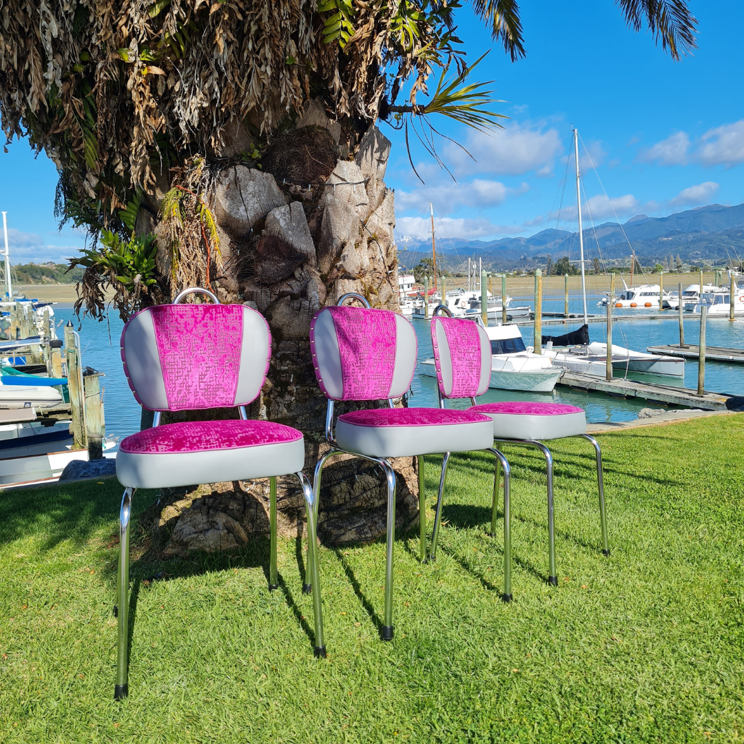 Magenta Fabric / Grey Chrome Chairs "Set of 3"