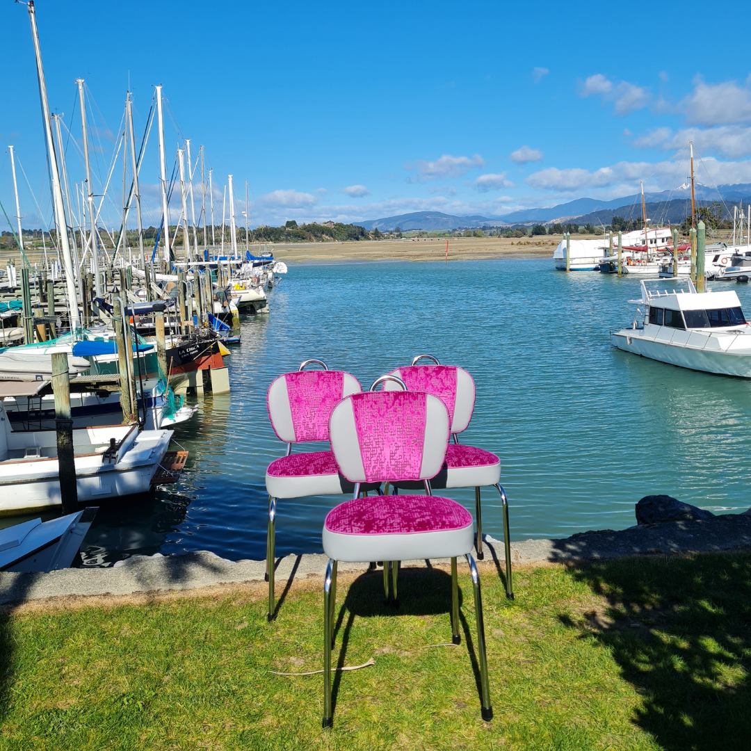 Magenta Fabric / Grey Chrome Chairs "Set of 3"
