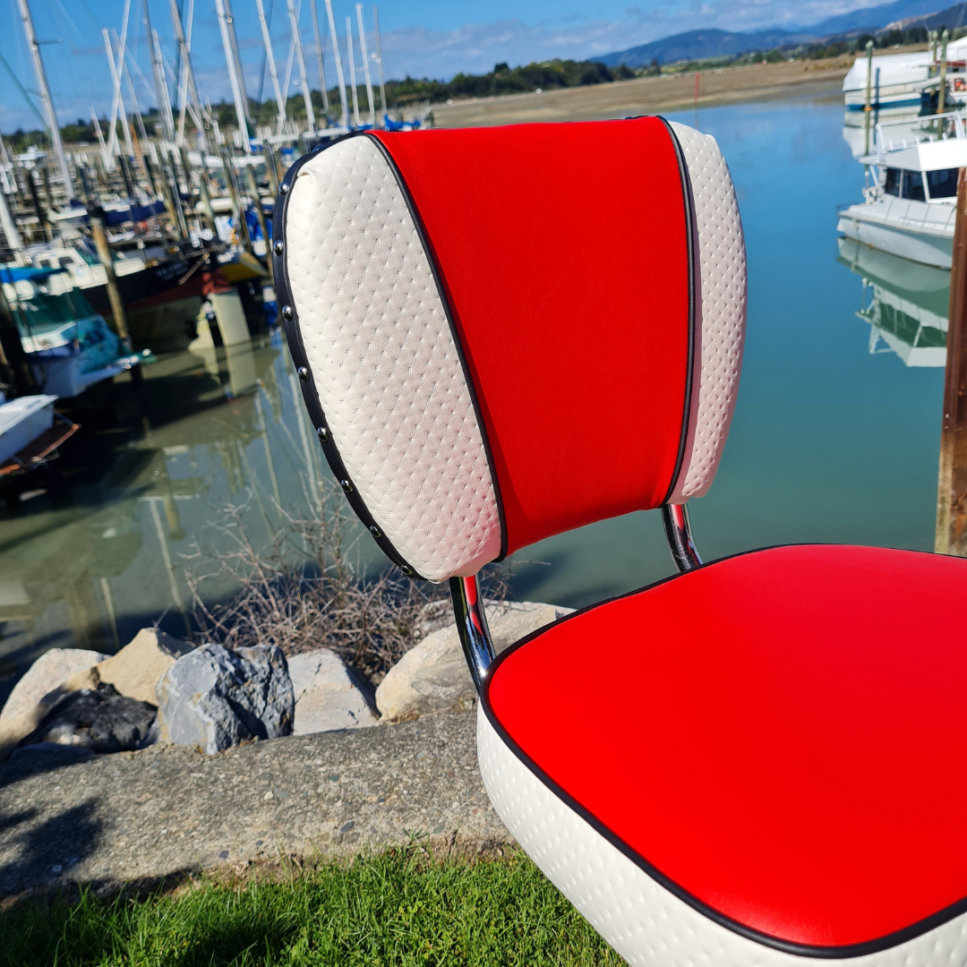 Pair of Chrome Chairs, Red, White and Black