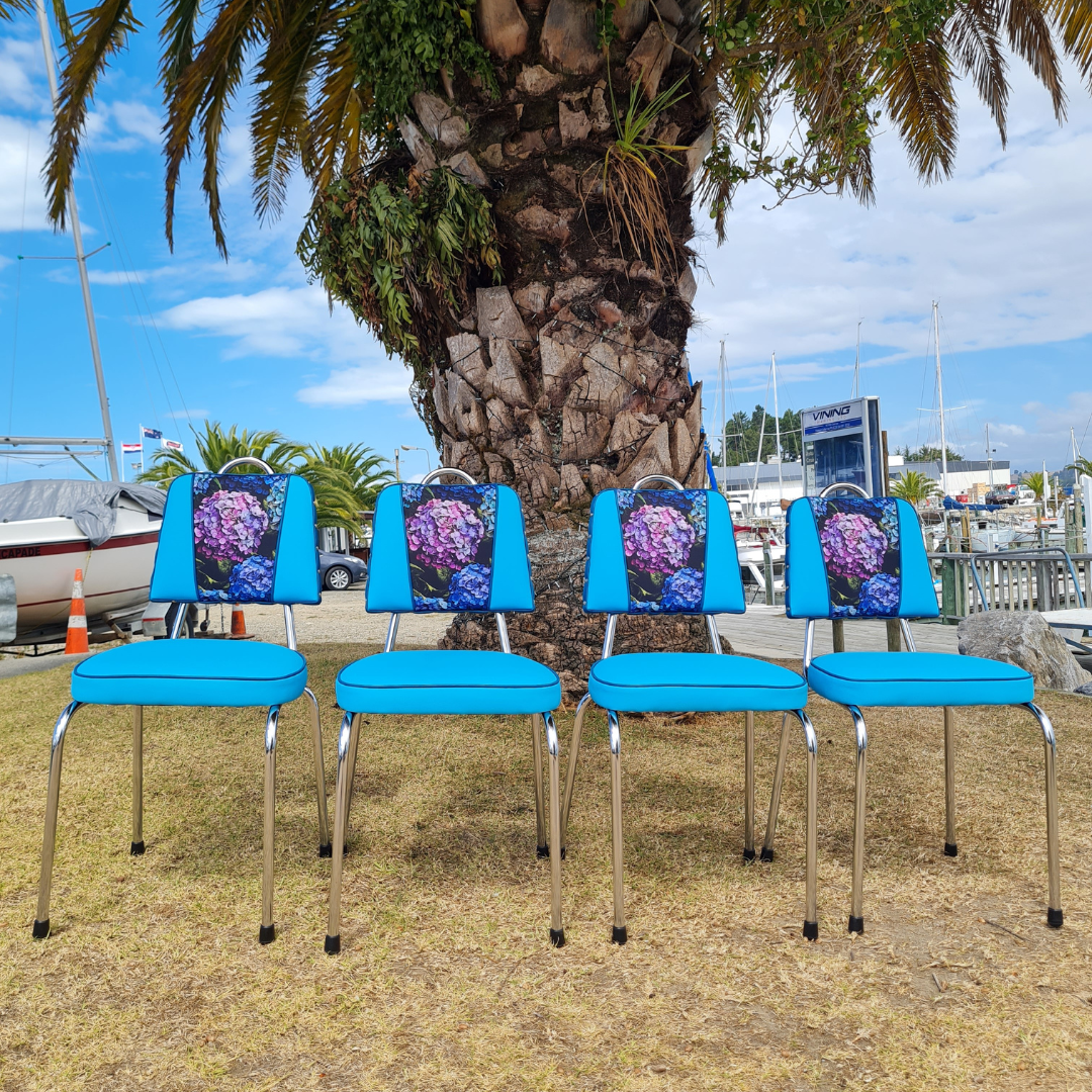 Hydrangea Chrome Chairs "Set of 4" Turquoise