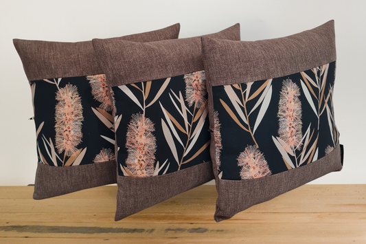 Bottlebrush / Callistemon Pair of Cushion Covers - Pebble Border