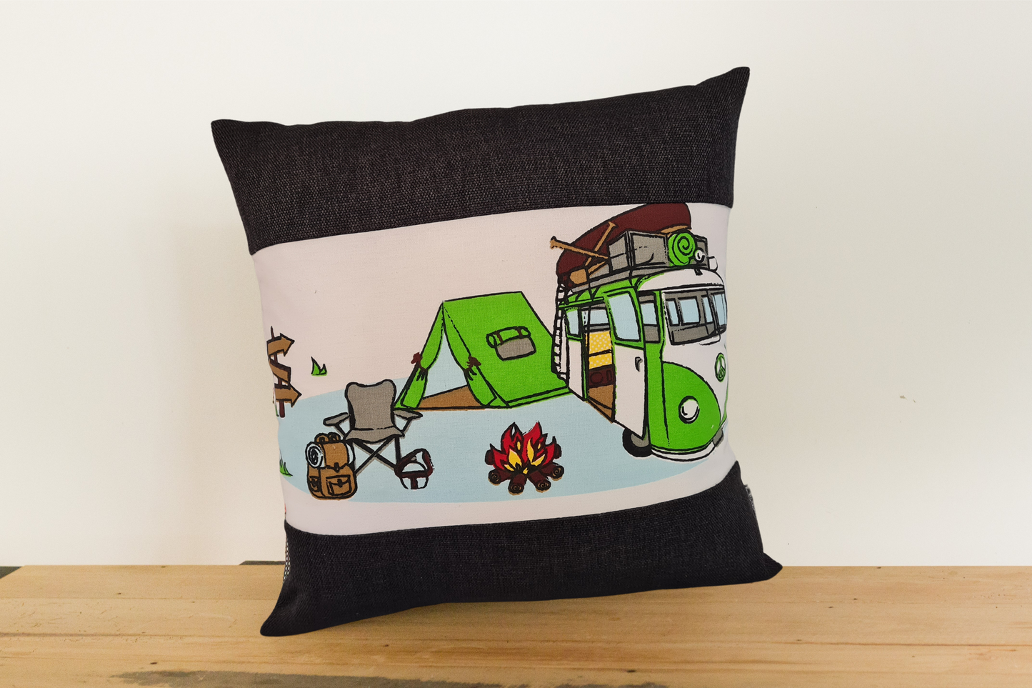 Red Kombi Cushion Cover - Ebony Border