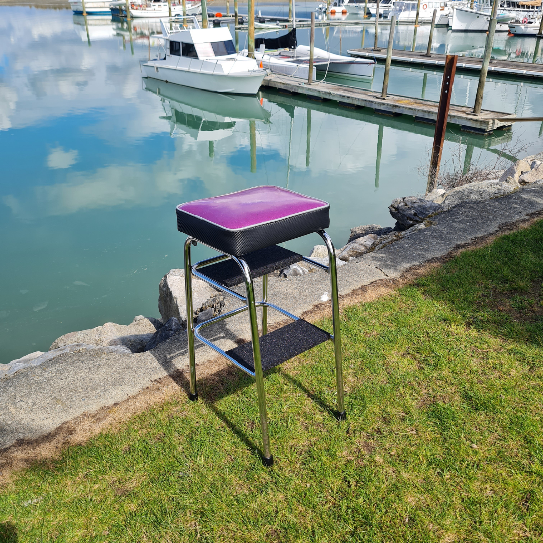 Retro Chrome Step Stool - Seat Purple Glitter