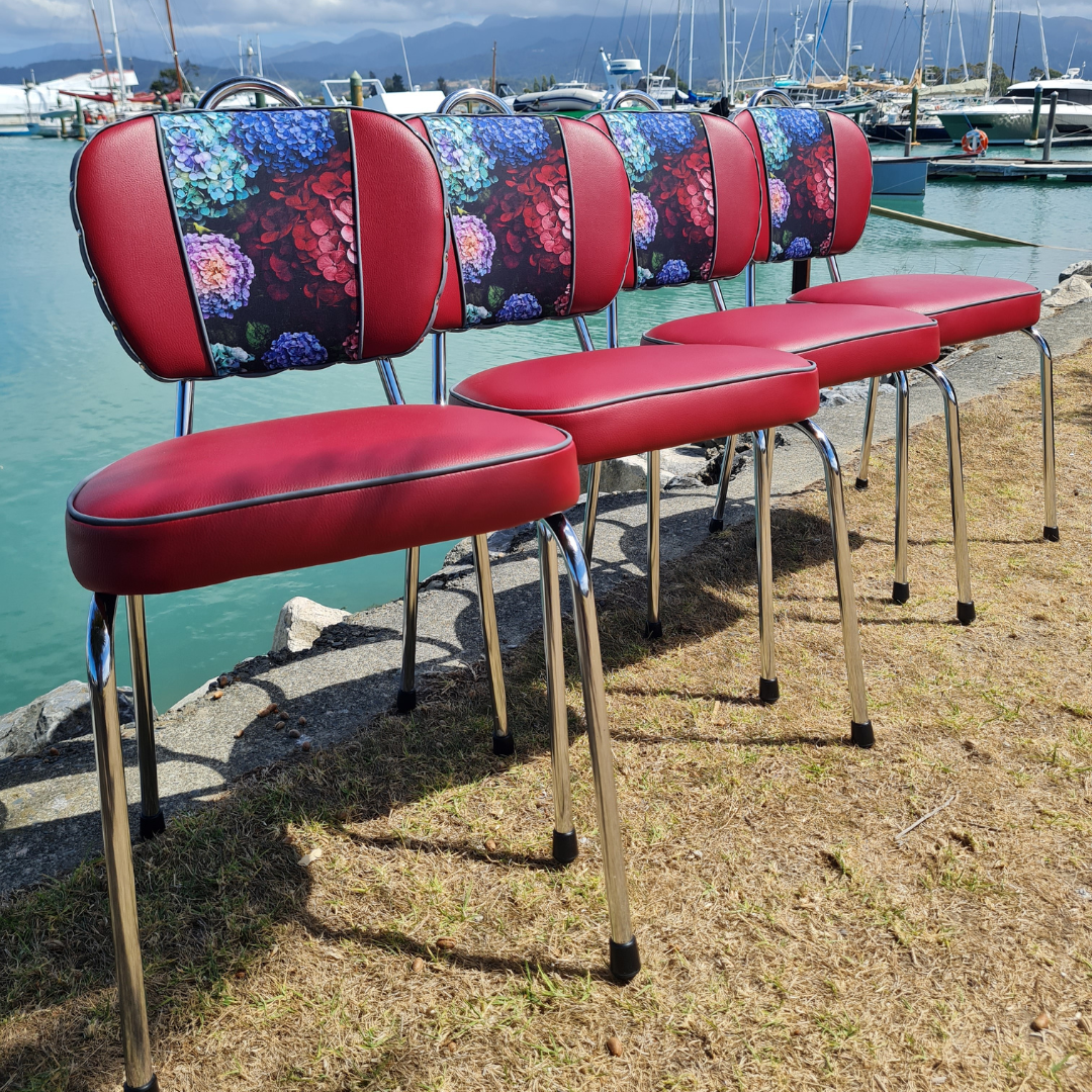 Hydrangea Chrome Chairs "Set of 4" Burgundy