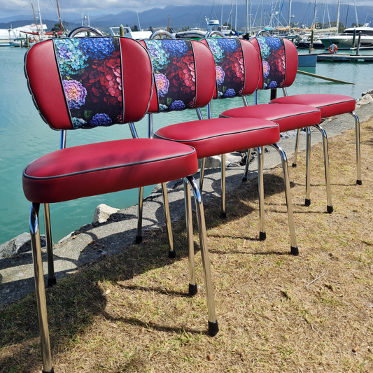 Hydrangea Chrome Chairs "Set of 4" Burgundy