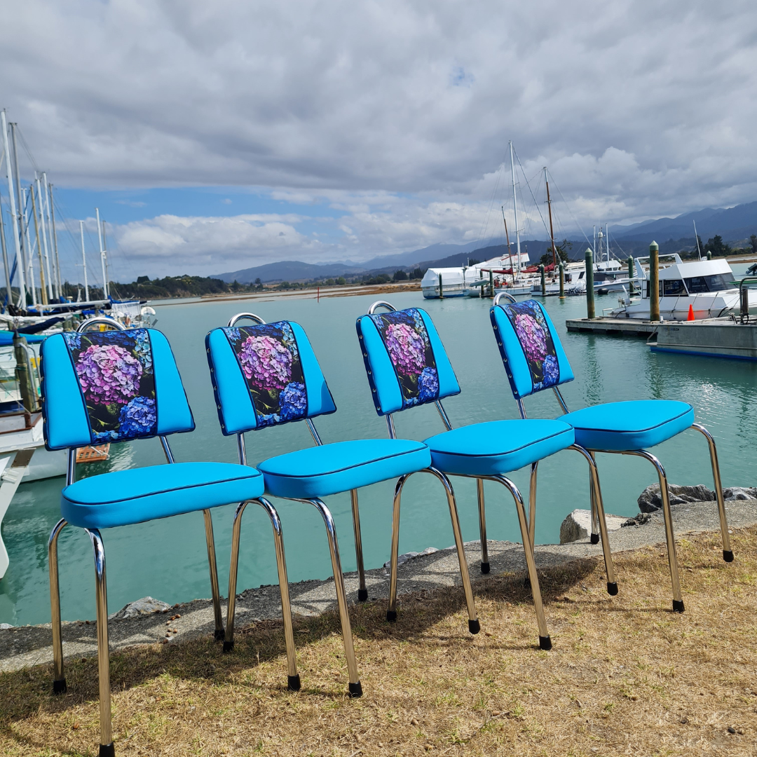 Hydrangea Chrome Chairs "Set of 4" Turquoise