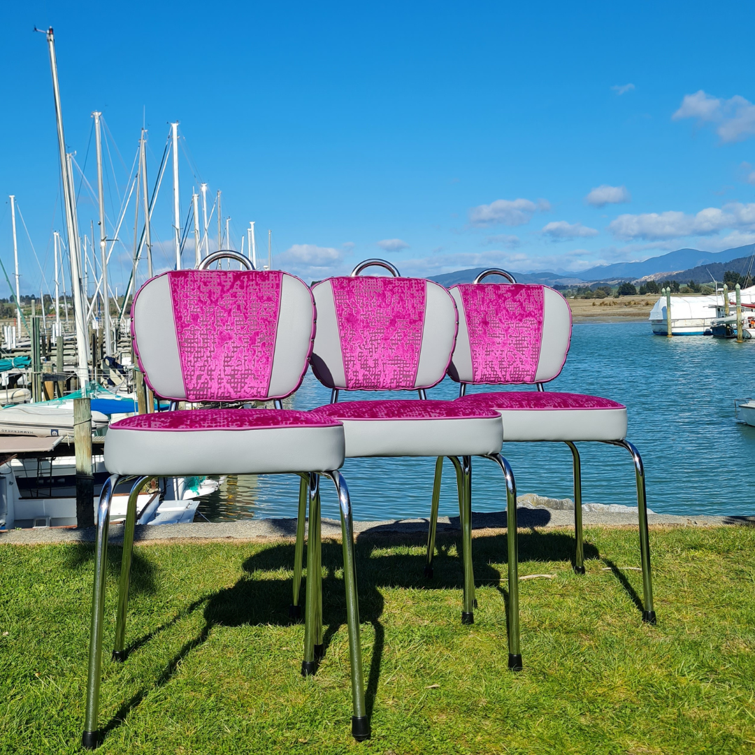 Magenta Fabric / Grey Chrome Chairs "Set of 3"