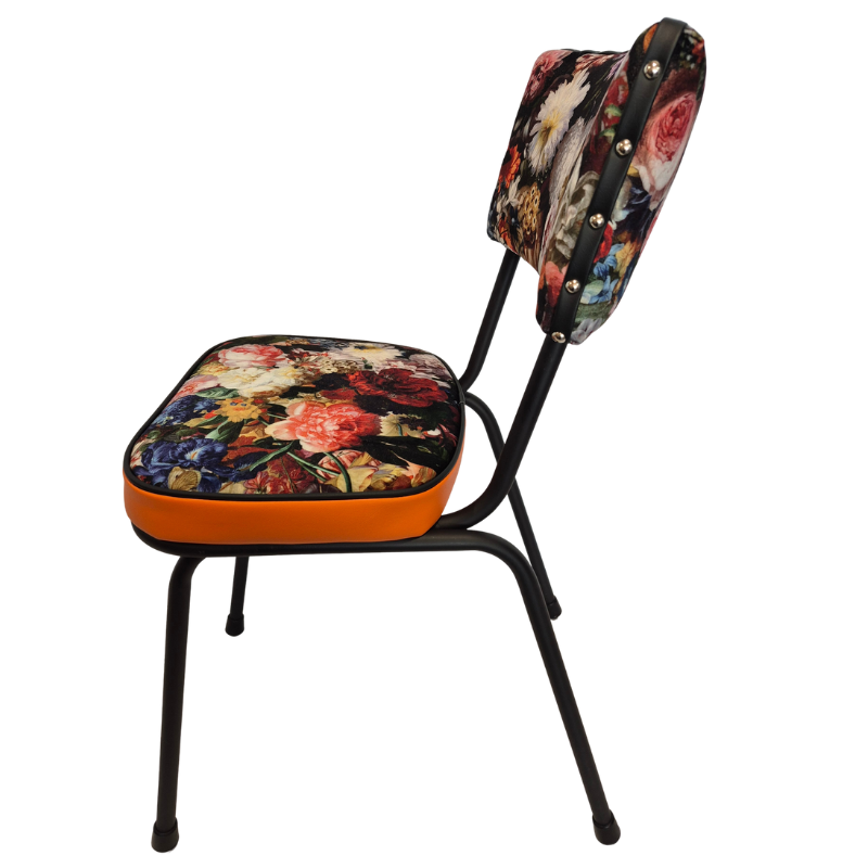 Upcycled 1960s Retro Dining Chairs – One-of-a-Kind Set of 4 "Flower bomb"