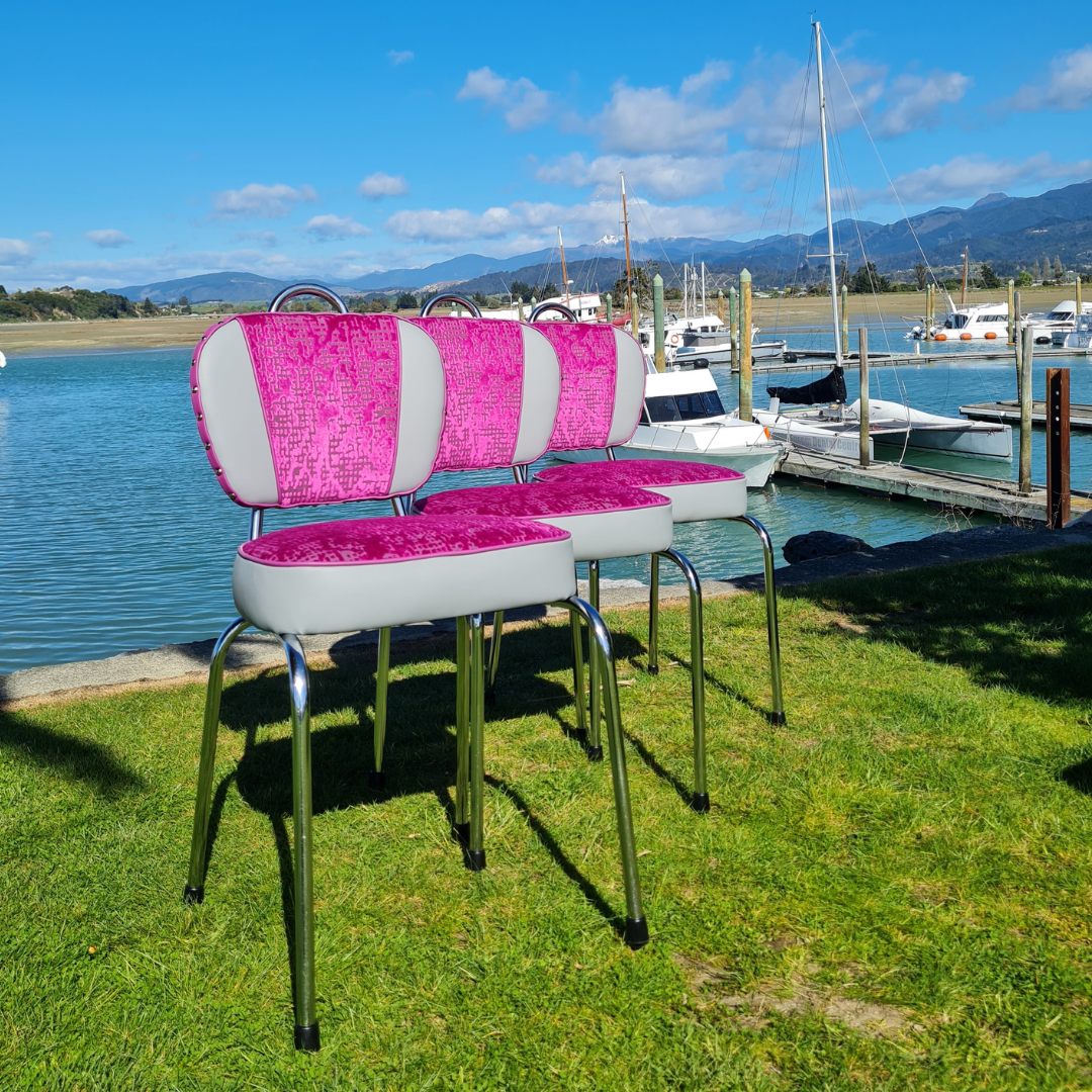 Magenta Fabric / Grey Chrome Chairs "Set of 3"