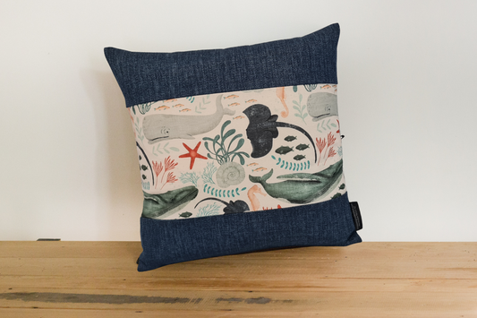 Sea life creatures cushion covers - Navy Border - Set of 3