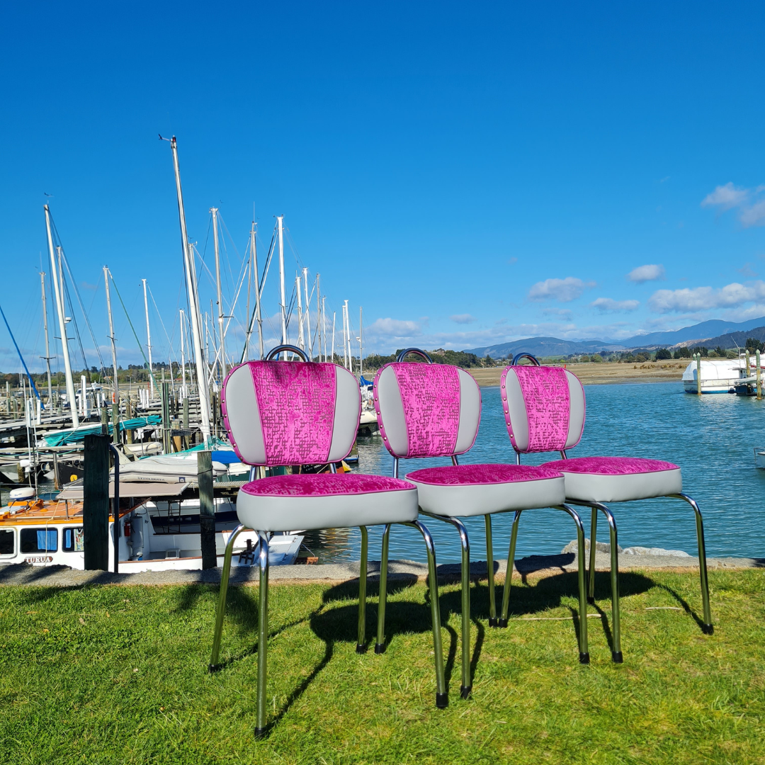 Magenta Fabric / Grey Chrome Chairs "Set of 3"