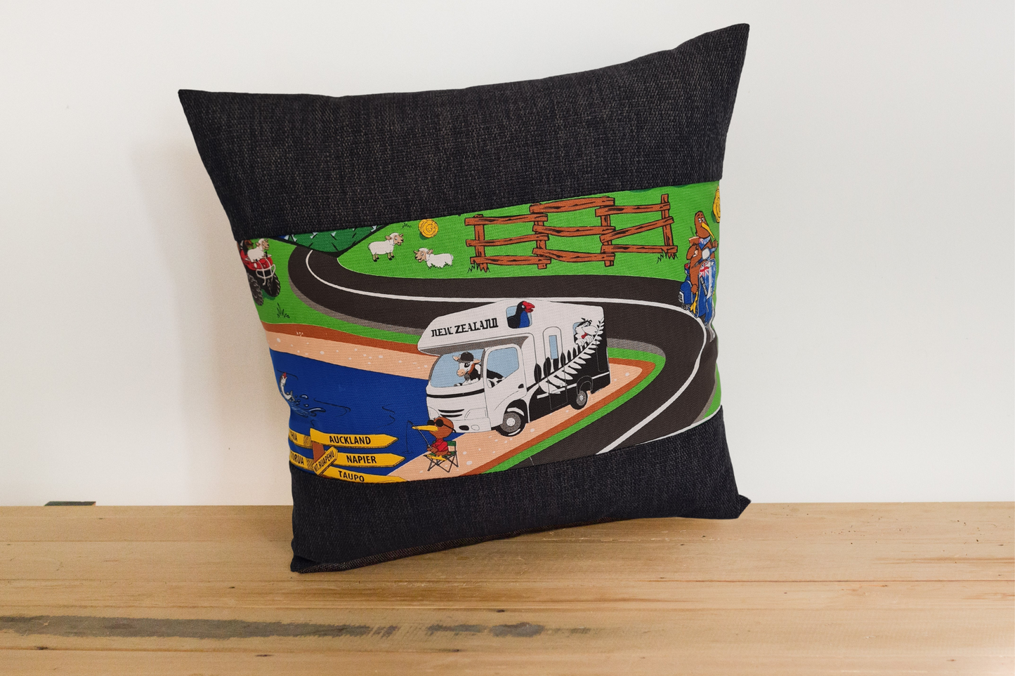 Kiwi Road trip - Cushion Cover - Ebony Border # 3