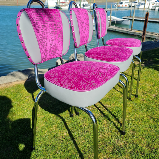 Magenta Fabric / Grey Chrome Chairs "Set of 3"