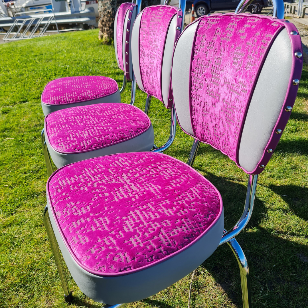 Magenta Fabric / Grey Chrome Chairs "Set of 3"