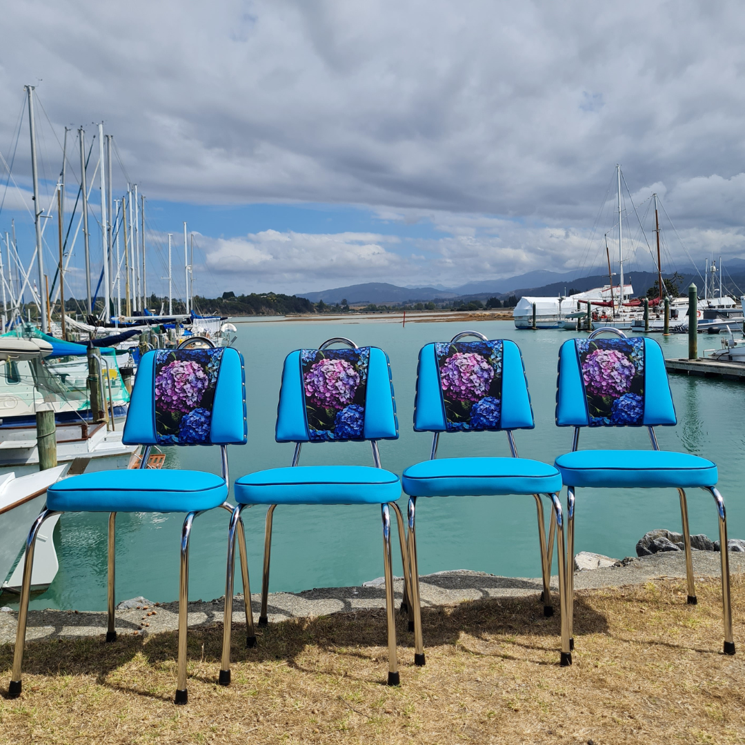 Hydrangea Chrome Chairs "Set of 4" Turquoise