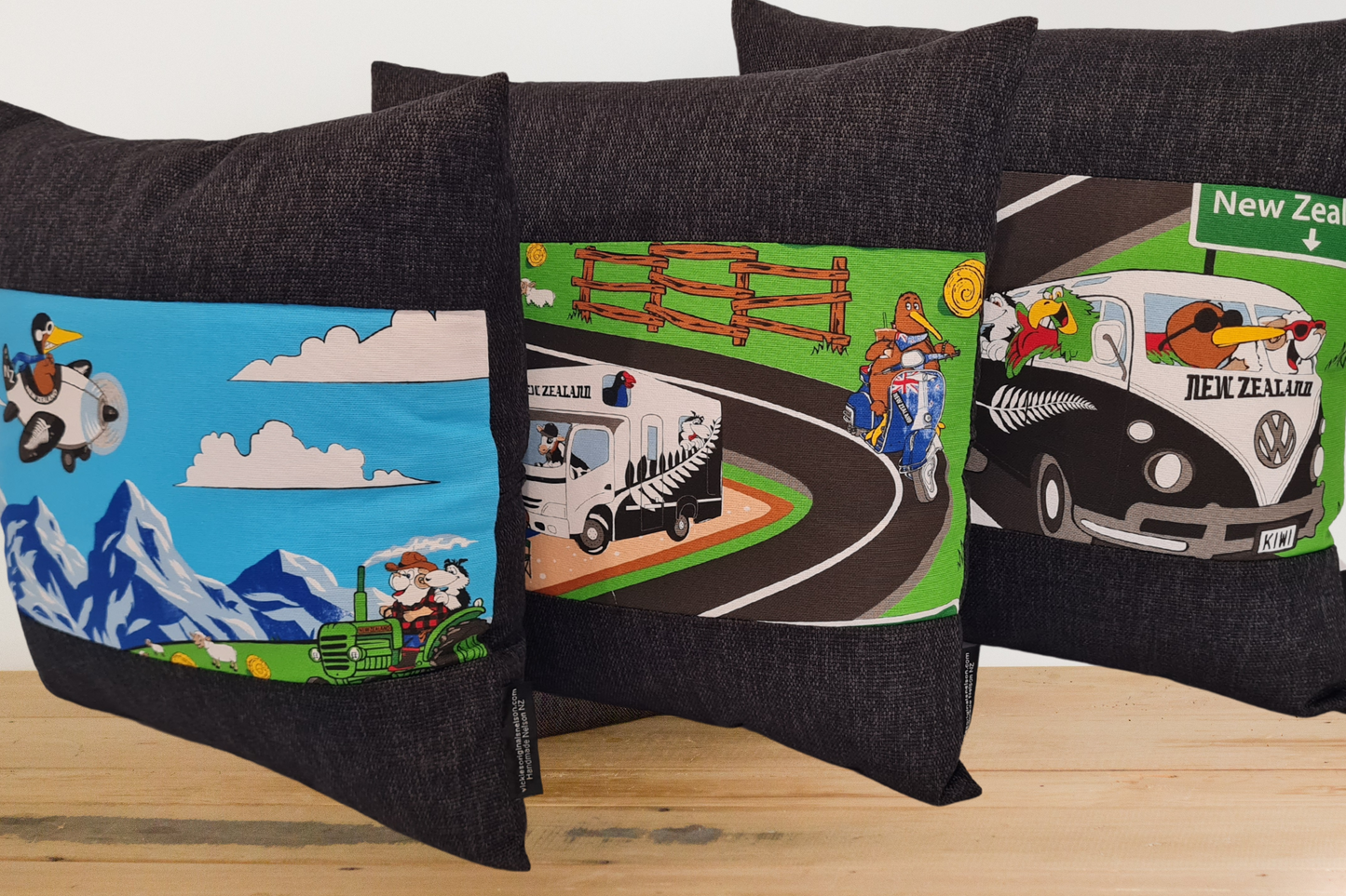 Kiwi Road trip - Cushion Cover - Ebony Border # 3