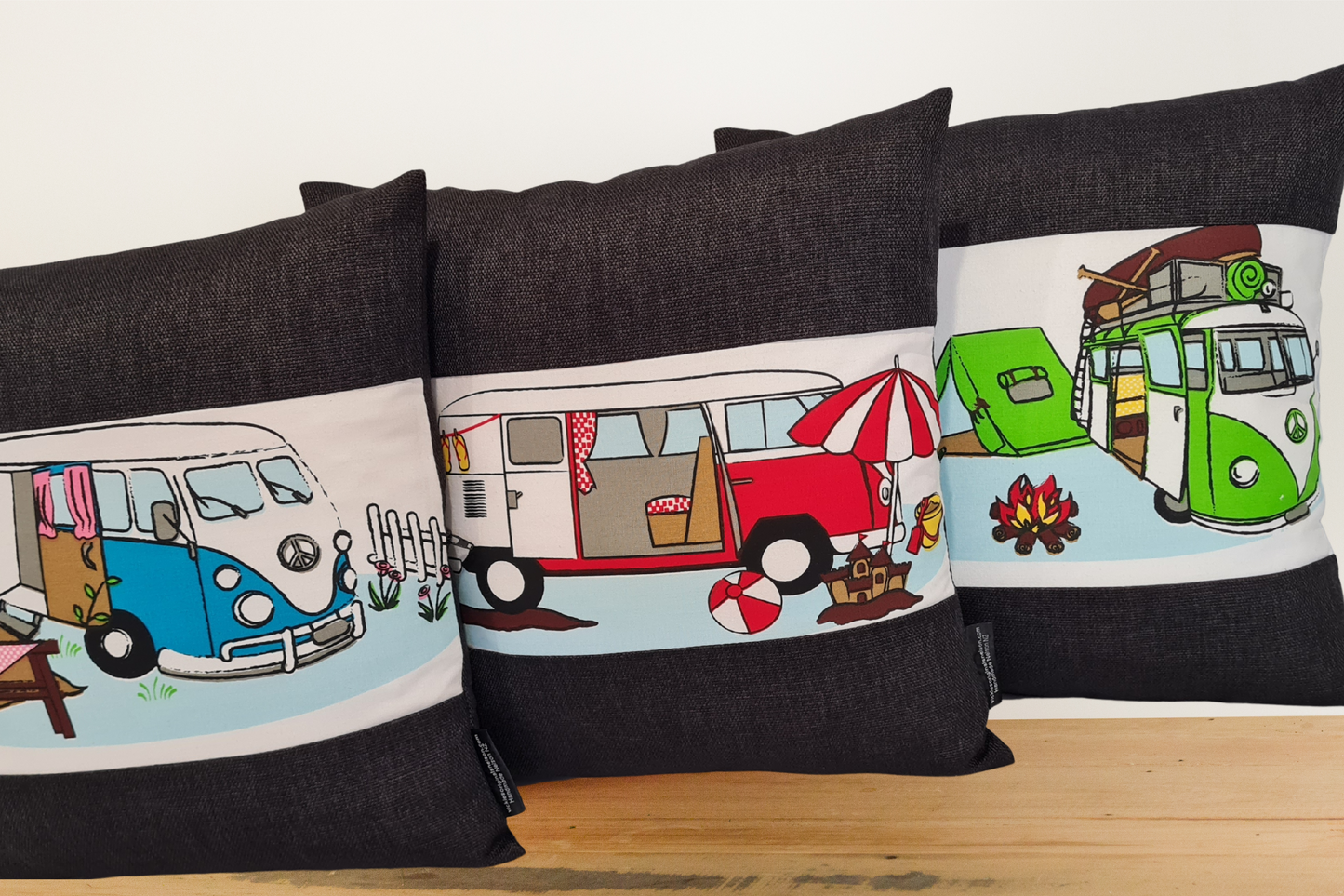 Mixed Kombi Cushion Covers - Ebony Border - Set of 3