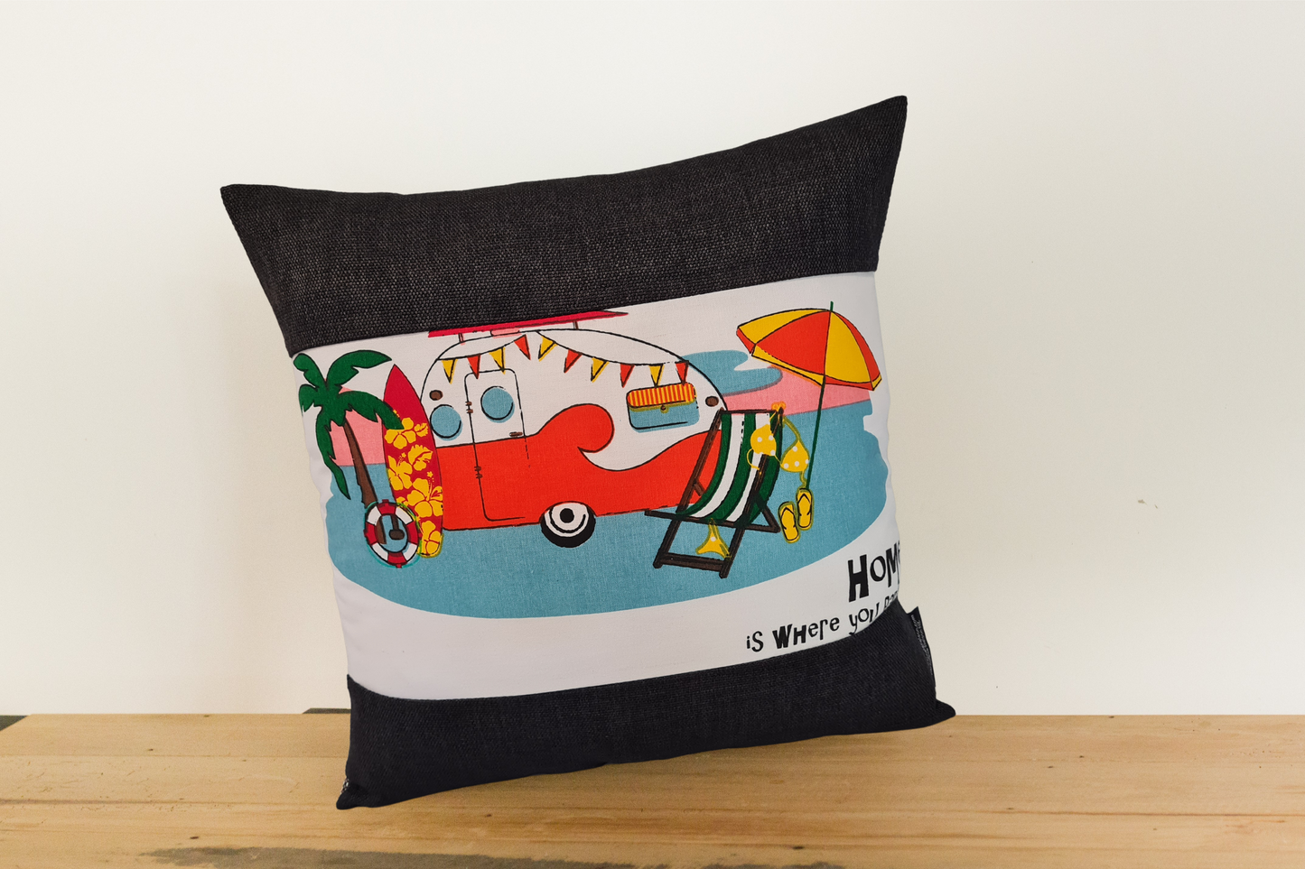 Red Caravan Cushion Cover - Ebony Border