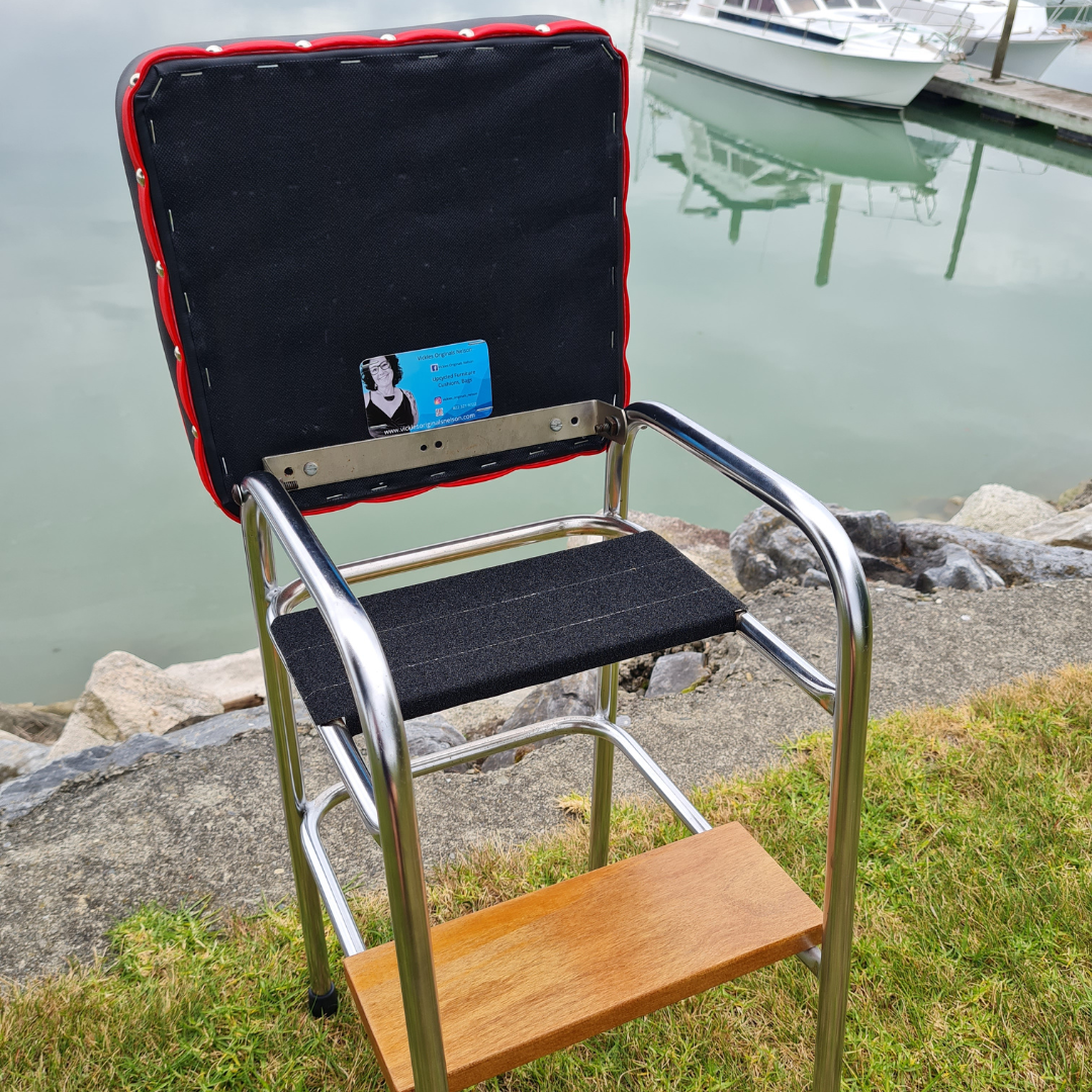 Retro Chrome Step Stool - Seat - Wooden Step