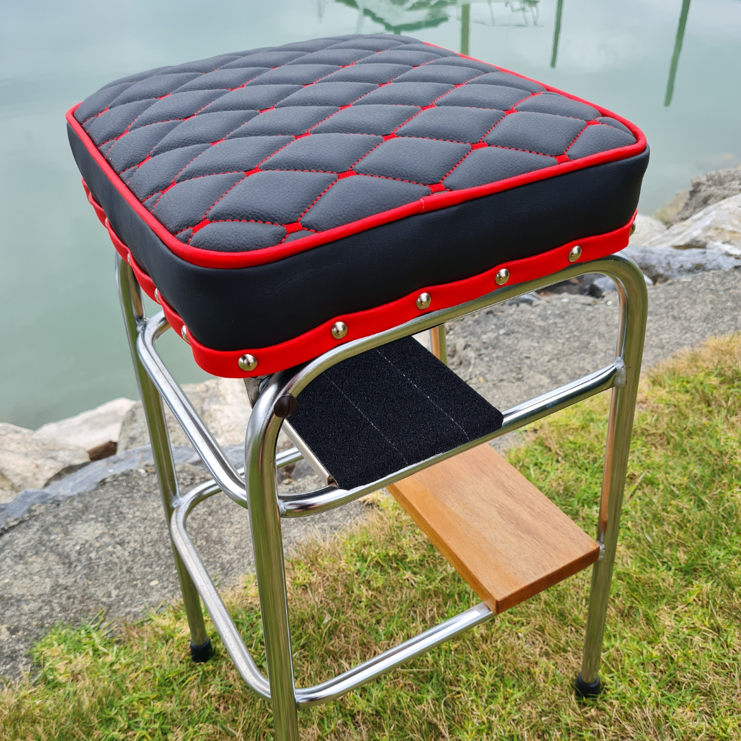 Retro Chrome Step Stool - Seat - Wooden Step