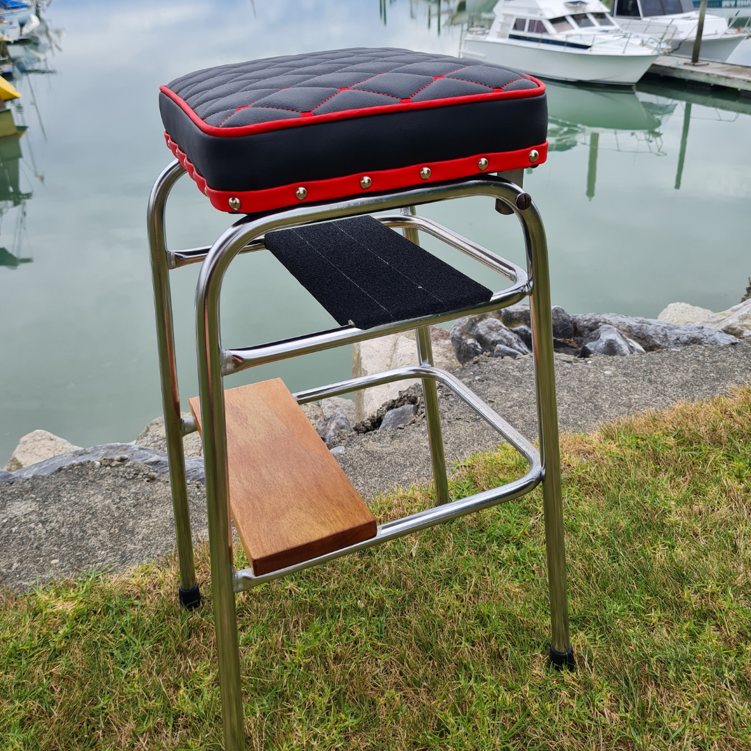 Retro Chrome Step Stool - Seat - Wooden Step