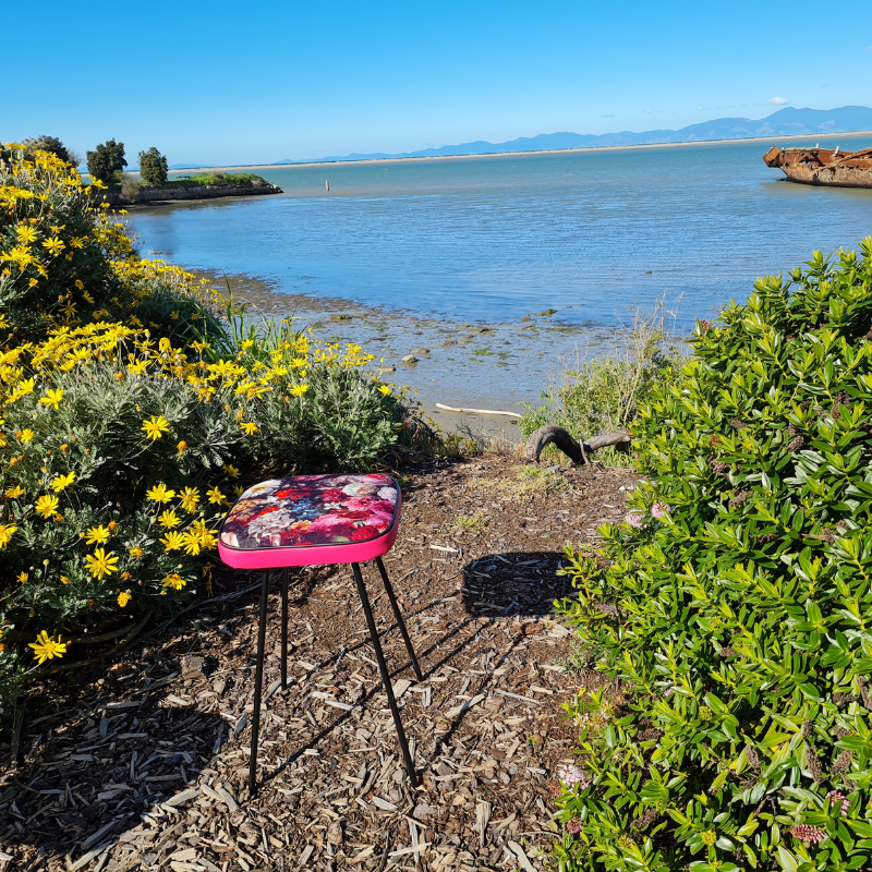 Freshly Painted Stool - Seat - Flowerbomb