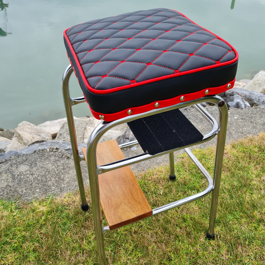 Retro Chrome Step Stool - Seat - Wooden Step
