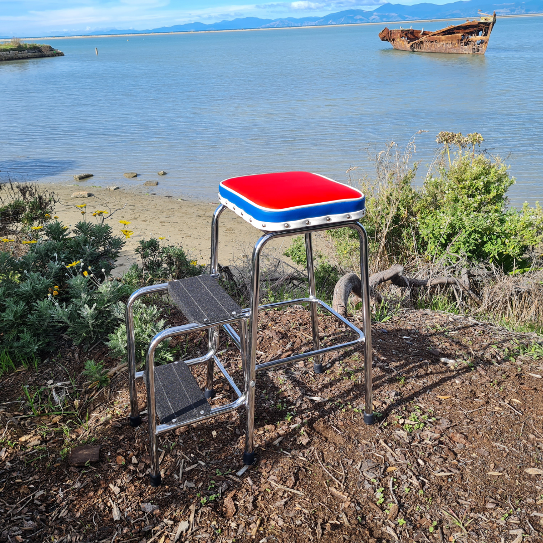 Retro Chrome Step Stool - Seat Drop down steps